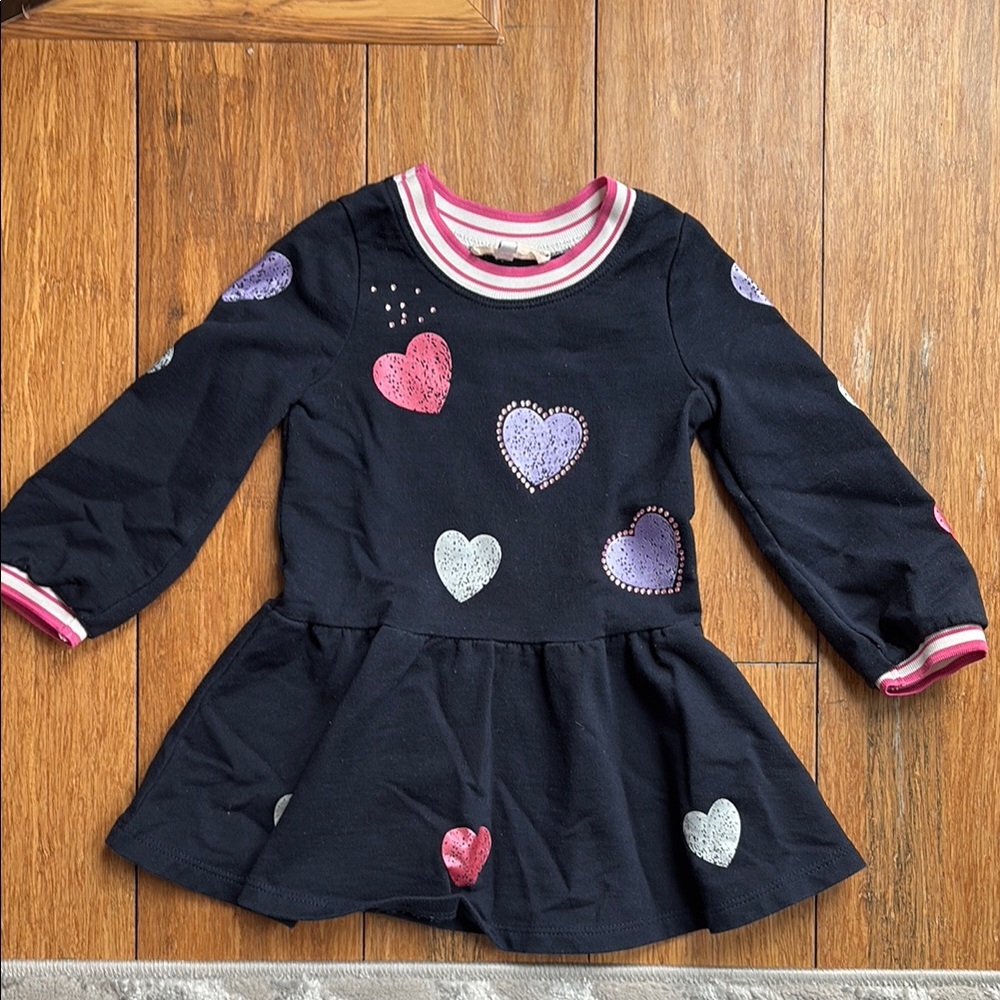 Girls' Black Dress with Colorful Heart Patterns